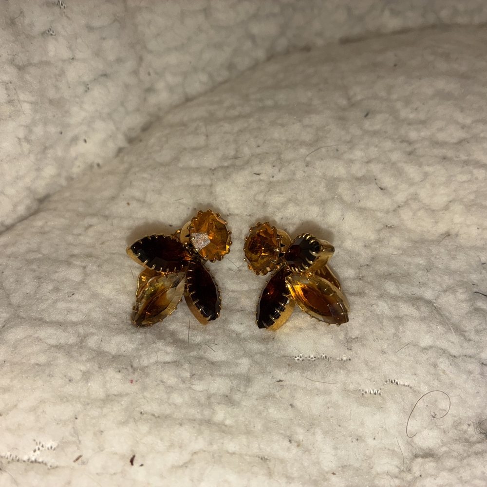 Gold and Amber Leaf Clip Earrings